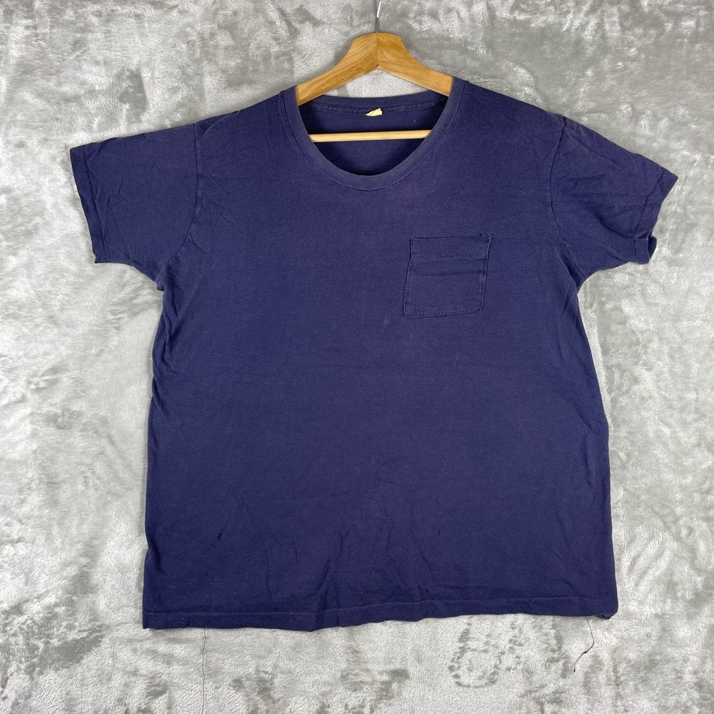 Vintage 1970s Pocket Tee T Shirt Mens XL Selvedge Sears USA Navy 100% Cotton